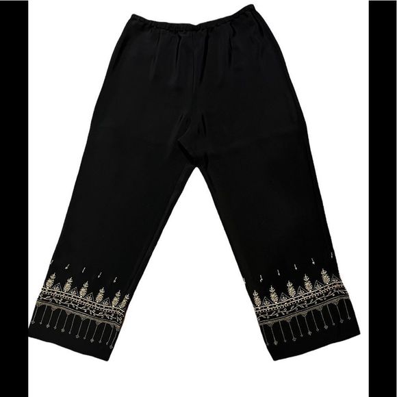 Garnet Hill Pants - Vintage Y2K Garnet Hill Size 14 black and gold palazzo pants